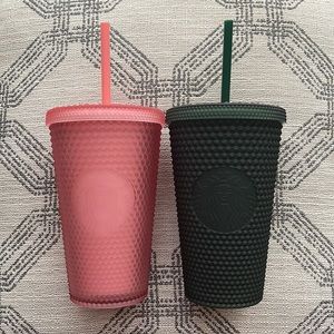 Starbucks Studded Pink Lemonade and Dark Green Grande Set